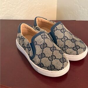 Gucci Kids Beige and Navy Slip-On Sneakers